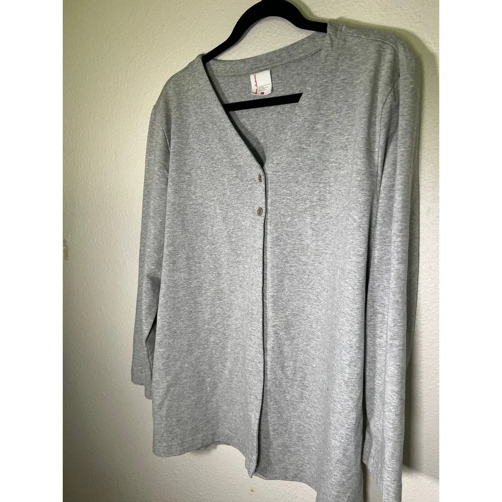 Hanna‎ Andersson Cardigan Women XL Gray V-Neck Long Sleeve Jersey Knit Layering